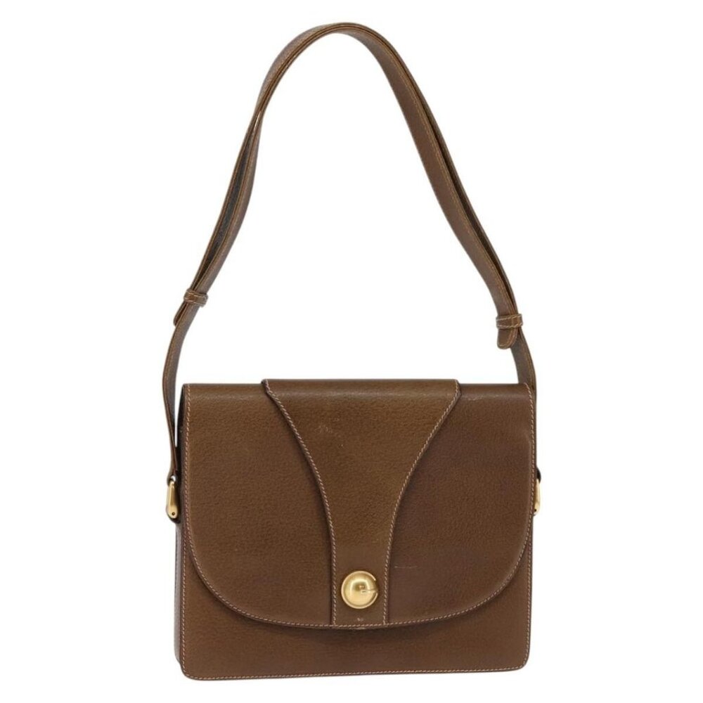 Authentic GUCCI Shoulder Bag Leather Gold Brown